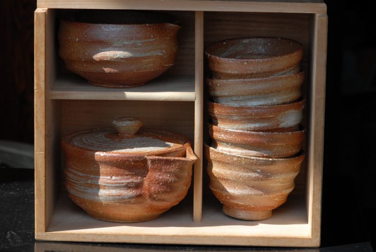 Rakusai Takahashi fatüzes Shigaraki japán teáskészlet