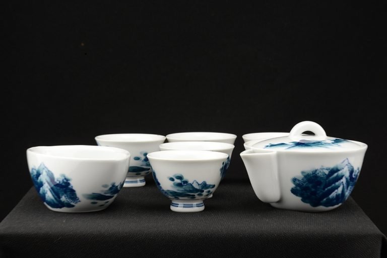kyo yaki kék teahajó festett japán porcelán teáskészlet
