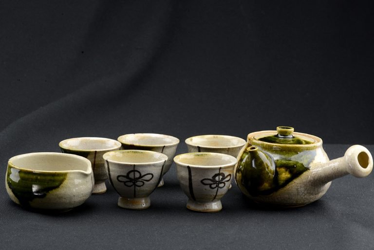 oribe yaki japán teáskészlet