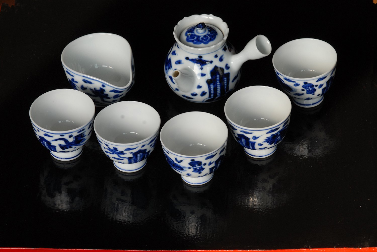 toru u kyotói festett porcelán teáskészlet