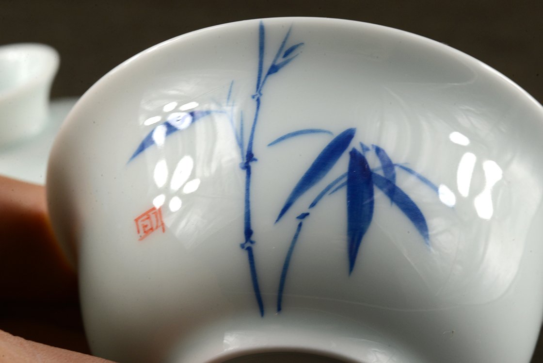 Kék tus bambusz gaiwan csésze