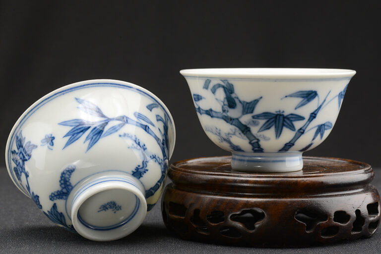 Bambusz és madár porcelán teáscsésze