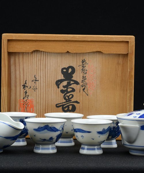 Kézzel festett kyo blue porcelán készlet