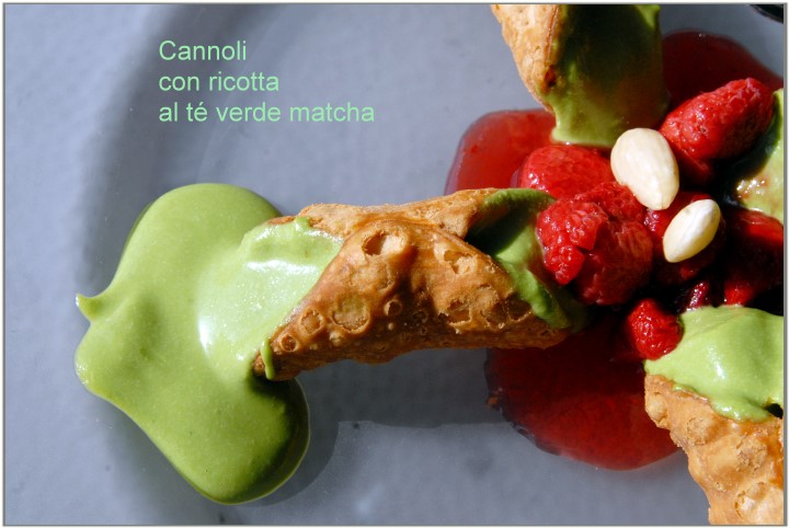 Matchás túróval töltött cannoli